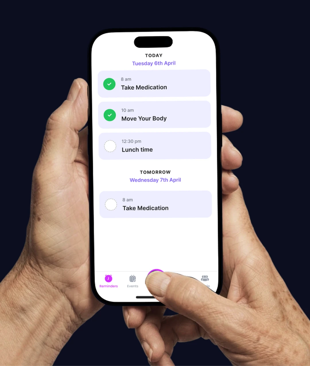 Daily reminders screen on iPhone