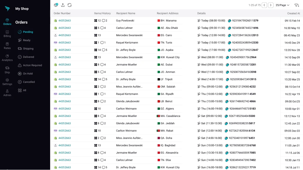 Merchant orders dashboard